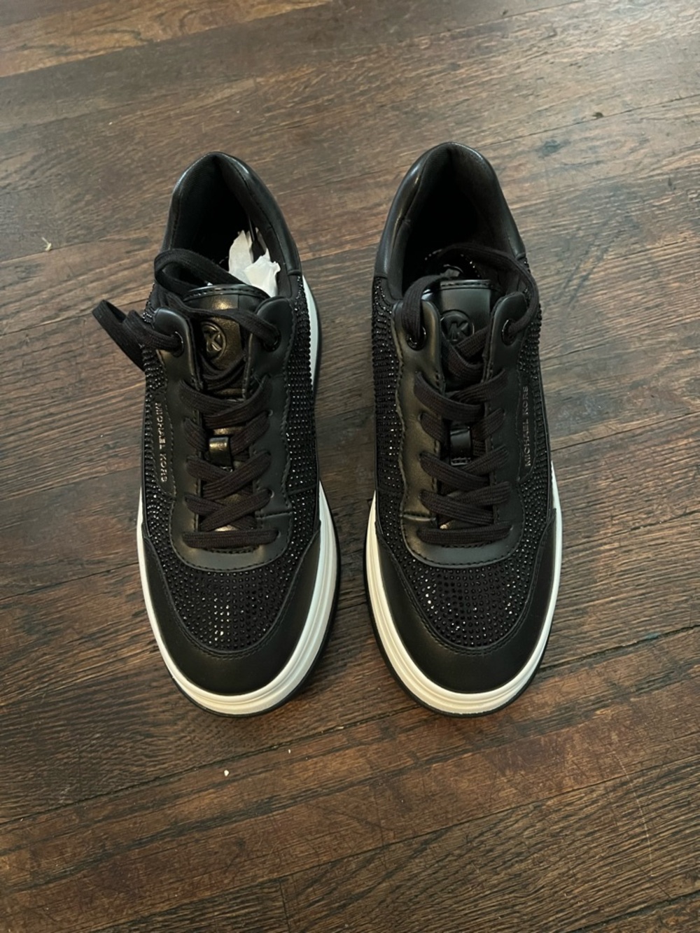 Michael Kors Black Platform Sparkle Sneakers with White Sole - Picture 2 of 8